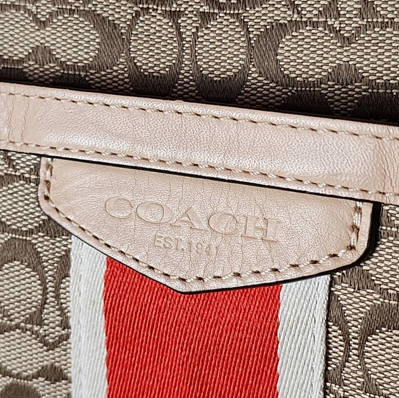 Coach Signature Stripe Tote & Wristlet Set Khaki Orange F27008 With Dust Bag - Picture 7 of 16